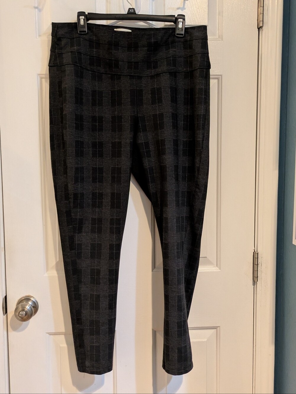 Rewind Black & Gray Plaid Skinny Ponte Pants